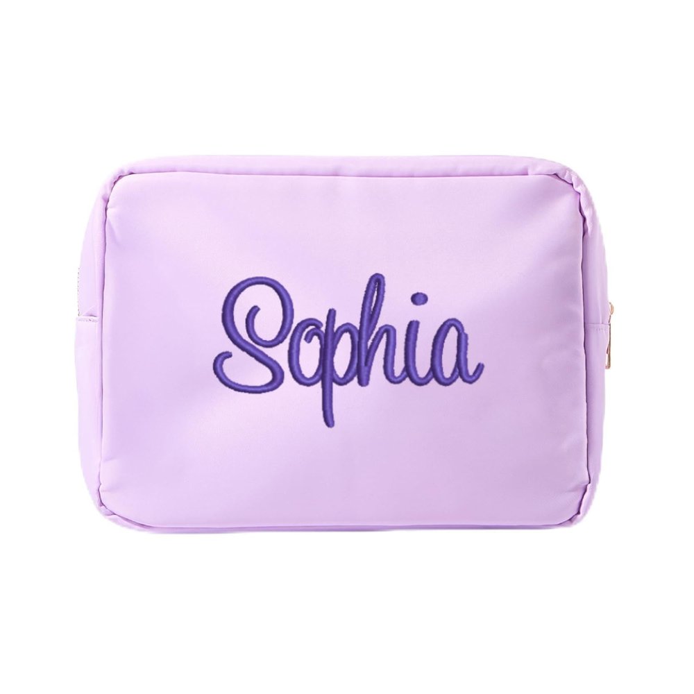 Sprinkled With Pink Personalized Nylon Pouch - Large Embroidered Essentials Bag for Women, Makeup, Toiletries, or Travel Organizer, Custom Monogram Gift, Carryall, Mom Bag, Tech Pouch (Lilac, XL)