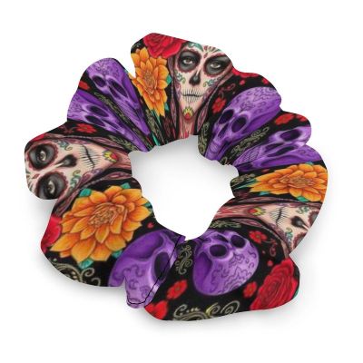 Aiyoolee Satin Hair Scrunchies, Elastic Hair Bands & Ponytail Holder for Women Compatible with Mexican Rose Sugar Skull Floral Women Day of The Dead Art