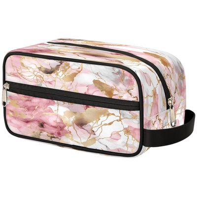 DXTKWL Makeup Bag Pink Golden Marble Travel Toiletry Make Up Bag Cosmetic Wash Bags Pouch Dopp Kit for Women Men