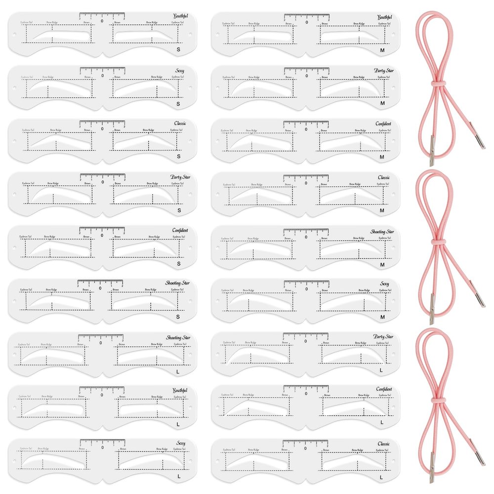 3Set Eyebrow Shaping Stencil, S/M/L Reusable Eyebrow Stencil Shaper Kit with Strap, Plastic Brow Stencil-brow Shaping Template Set for Beginner, Travel, Makeup Salons (Eyebrow Distance 2.0-3.5cm)