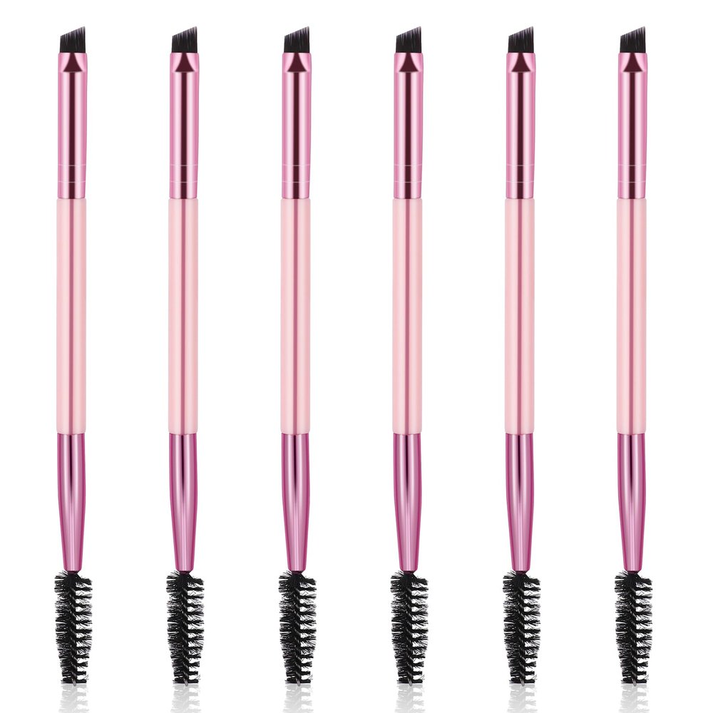 6 Pieces Dual-Ended Brow Brush, Eyebrow Brush, Angled Eye Brow and Spoolie Brushes, Shaping and Filling Eyebrows, Eyebrow Spoolie Brushes for Precise Brushing