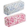 HHQQWZ Cute Floral Cotton Makeup Brush Cosmetic Bag for Women, Travel Quilted Zipper Make Up Bag, Flowers Toiletry Organizer Case Kawaii Makeup Cosmetic Travel Cloth Pouch (Blue+Big Red Floral) view 1