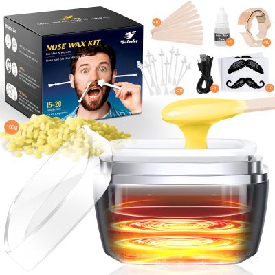 Vuteehy Nose Wax Kit Men, Nose Ear Hair Removal Kit for Men Women, 40 Sticks, 100g Wax, USB Fast Heat, Smart Constant Temp, Painless Hair Removal Waxing Kit for Nose Ears Eyebrow Lip Facial, Yellow