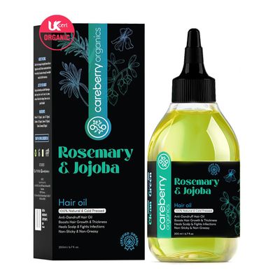 Care...berry Organic Rosemary & Jojoba Hair Oil for Hair Growth & Dandruff Control | 100% Cold-Pressed | UKCert Certified Organic & Ayush Certified Ayurvedic | Lightweight & Non Sticky