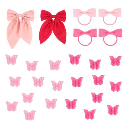 Hotalisona Valentine Hair Bows Girls Hair Accessories Bows Claw Clips Scrunches Ties Red Pink Cute Satin Hair Ribbon Bows Mini Butterfly Clips Scrunches Ties Accessories for Girls