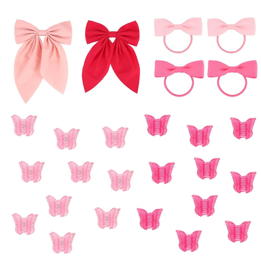 Hotalisona Valentine Hair Bows Girls Hair Accessories Bows Claw Clips Scrunches Ties Red Pink Cute Satin Hair Ribbon Bows Mini Butterfly Clips Scrunches Ties Accessories for Girls