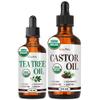 BodyJ4You Castor Oil Tea Tree Oil Bundle - USDA Certified Organic Pure Oils - Face Hair Skin Beard Nail Care - Cold Pressed Non-GMO Hexane Free Carrier Oils - Castor 2 Fl Oz - Tea Tree 1 Fl Oz view 1