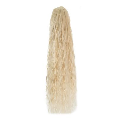 36 in Blonde Wavy Ponytail Extension Drawstring, Synthetic Hair Piece Beach Gold Long
