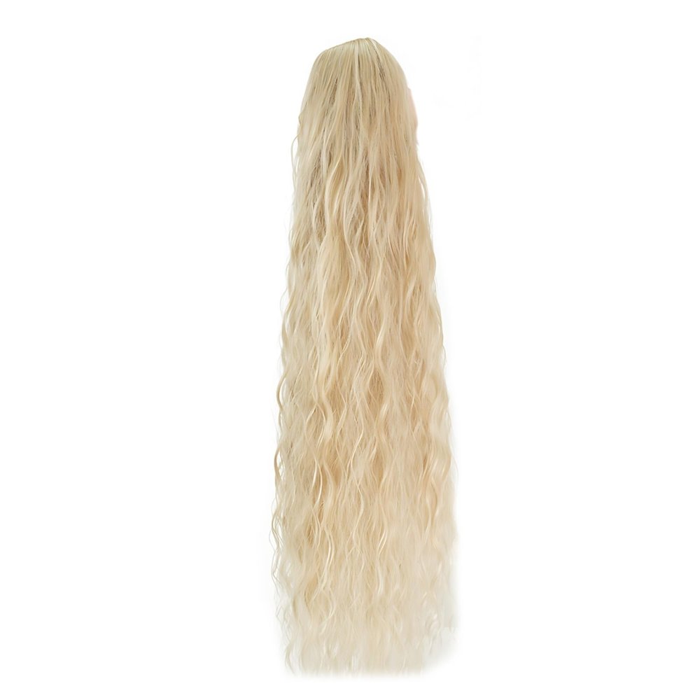 36 in Blonde Wavy Ponytail Extension Drawstring, Synthetic Hair Piece Beach Gold Long