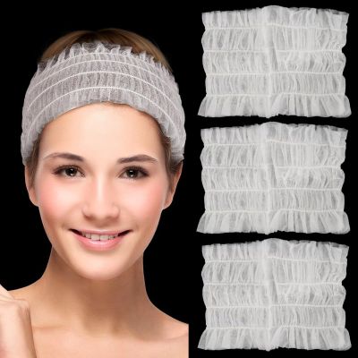 100-Pack Disposable Spa Headbands for Makeup & Facial Treatments, Elastic Non-Woven Design for Beauty Salons, Lock Edge Hair Bands