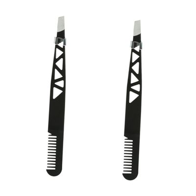 COOLHIYA 2Pcs Dual-use Stainless Steel Eyebrow Tweezer with Anti-slip Coating Precise Eyebrow Shaping Tool for Women Makeup Accessories Portable and Lightweight Design