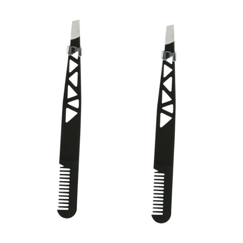 COOLHIYA 2Pcs Dual-use Stainless Steel Eyebrow Tweezer with Anti-slip Coating Precise Eyebrow Shaping Tool for Women Makeup Accessories Portable and Lightweight Design