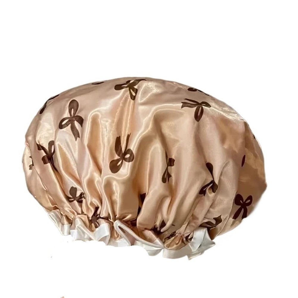 1pc Double Layer Shower Caps, Printed Bonnet, water resistant Bath Caps Reusable Shower Caps Hair Hat For Women Ladies Spa Salon(Khaki)
