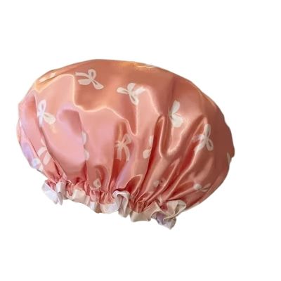 1pc Double Layer Shower Caps, Printed Bonnet, water resistant Bath Caps Reusable Shower Caps Hair Hat For Women Ladies Spa Salon(Pink)