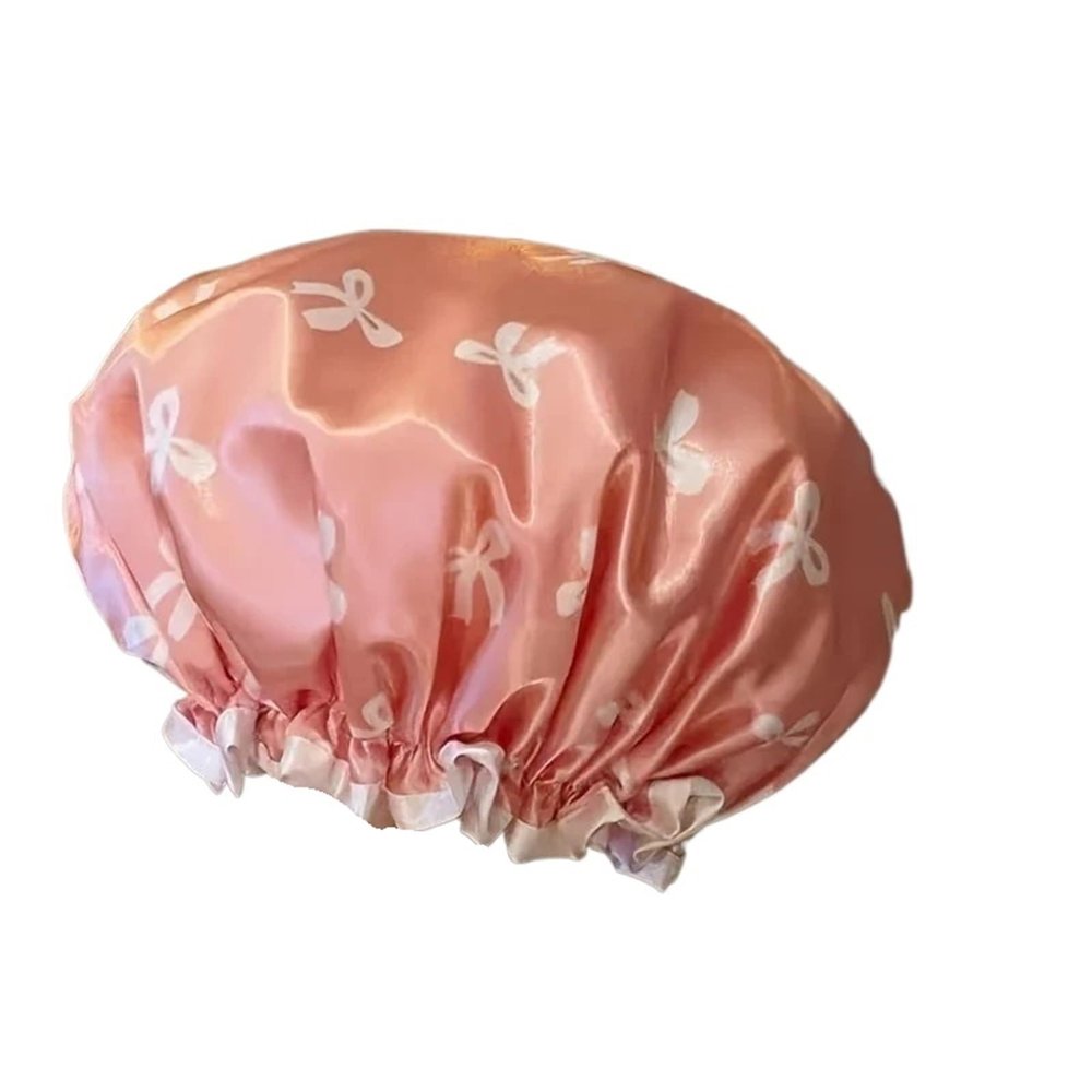1pc Double Layer Shower Caps, Printed Bonnet, water resistant Bath Caps Reusable Shower Caps Hair Hat For Women Ladies Spa Salon(Pink)