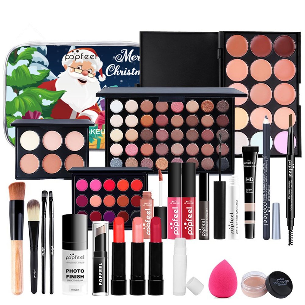 All in One Makeup Kit for Women Full Kit, Christmas Day Gifts for Women Girls, Essential Bundle With Eyeshadow Palette, Brush, Lipstick, Blush, Foundation, Concealer, Mascara, Eyebrow Pencil