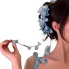 2 hair clips, flower waterfall, spring tassel, embroidered ball, blue headpiece view 1