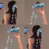 2 hair clips, flower waterfall, spring tassel, embroidered ball, blue headpiece view 2