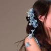 2 hair clips, flower waterfall, spring tassel, embroidered ball, blue headpiece view 3