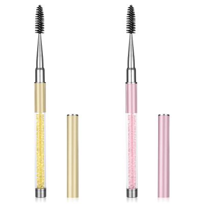2 PCS Eye Brow Brush with Cap, Spooly for Lashes, Eyebrow Spoolie, Reusable Travel Eye Brow Brushes, Portable Eyebrow Spiral Brushes with Handle, Make up Accessories for Women (Light Pink, Gold)