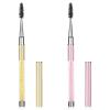 2 PCS Eye Brow Brush with Cap, Spooly for Lashes, Eyebrow Spoolie, Reusable Travel Eye Brow Brushes, Portable Eyebrow Spiral Brushes with Handle, Make up Accessories for Women (Light Pink, Gold) view 1