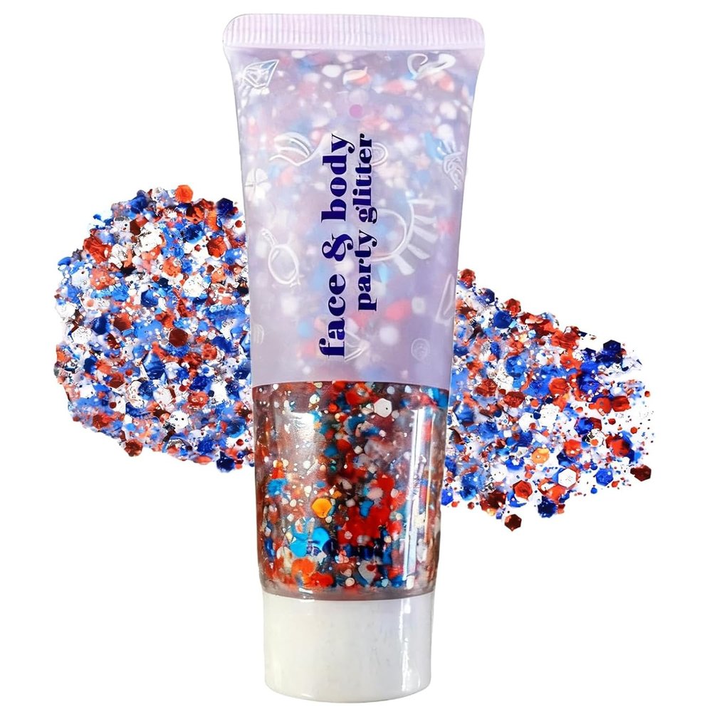 Red White and Blue Body Glitter,Patriotic Pride Hair Glitter for Kids,4th of July Accessories Outfits for Women Face Glitters Makeup Chunky Sequins,Fourth of July Accessories (Patriotic Themed)