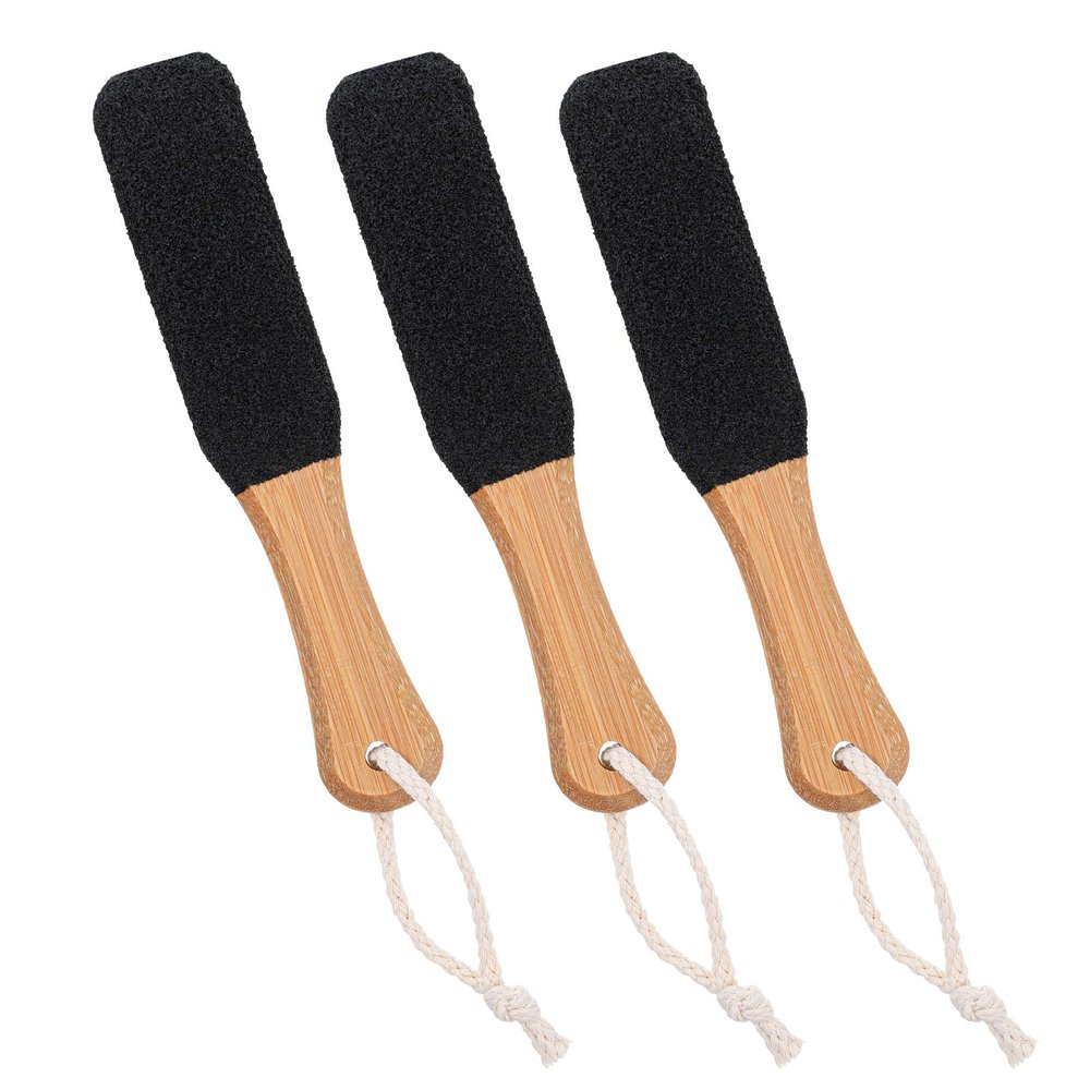 3 Pack Foot Rasp Foot File, Black Sandpaper Exfoliator Pedicure Tool with Bamboo Handle, Durable Foot Callus Remover Scrubber for Dead Skin Corn and Hard Skin