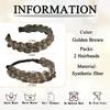 Braided Headbands for Women, 2 Pcs Handmade Fashion Braid Headband with Teeth and Elastic Stretch Braids Hairband for Girls Beauty Hair Accessories Party Festival Halloween (Golden Brown) view 2