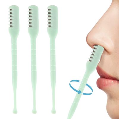 2 in 1 Nasal Hair Cutter, Dual Sized Nose Hair Trimmer with Ear Wax Removal Function, 360 Rotating Nose Hair Cutter, Portable Nostril Hair Remover Tool for Men, Women (Green, 3pcs)