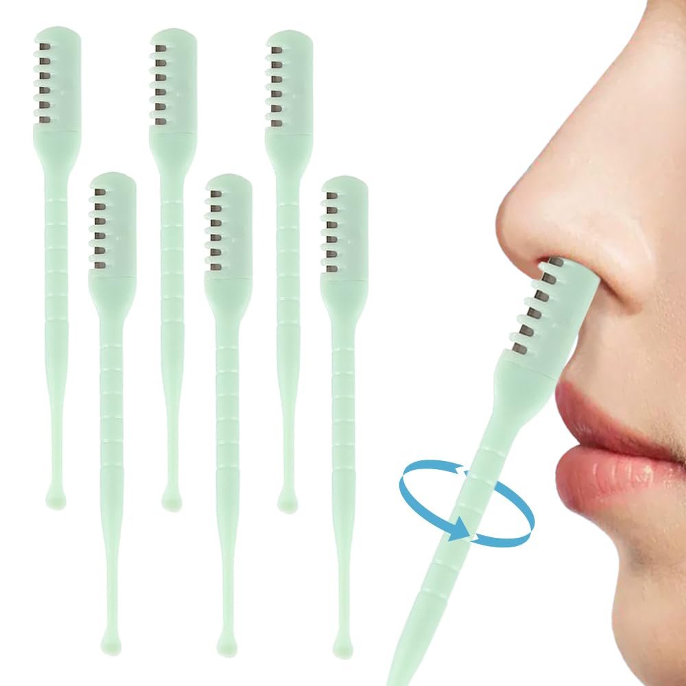 2 in 1 Nasal Hair Cutter, Dual Sized Nose Hair Trimmer with Ear Wax Removal Function, 360 Rotating Nose Hair Cutter, Portable Nostril Hair Remover Tool for Men, Women (Green, 6pcs)