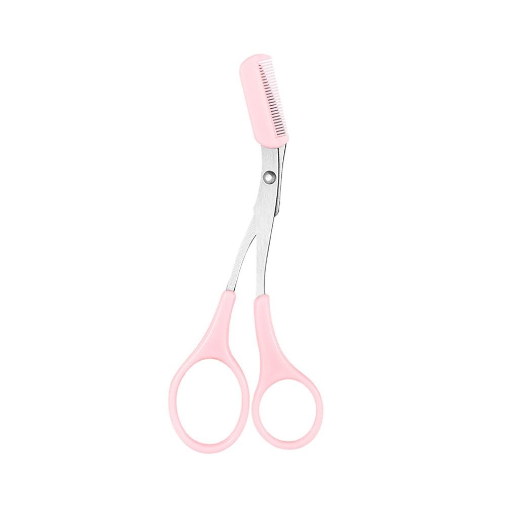Eyebrow Scissors with Comb for Men & Women, Precision Eyebrow Trimmer Scissors, Stylish Eye Brow Trimming Tool for Home, Salon, Travel (Pink)