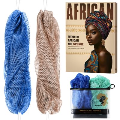 Authentic African Net Sponge with Knots - Afro Scrubber Bath Loofah Exfoliating Net Sponge for Shower - 4 Pack African Bath Sponges Exfoliator for Most Skin Types Back Scrub Washer Accessories