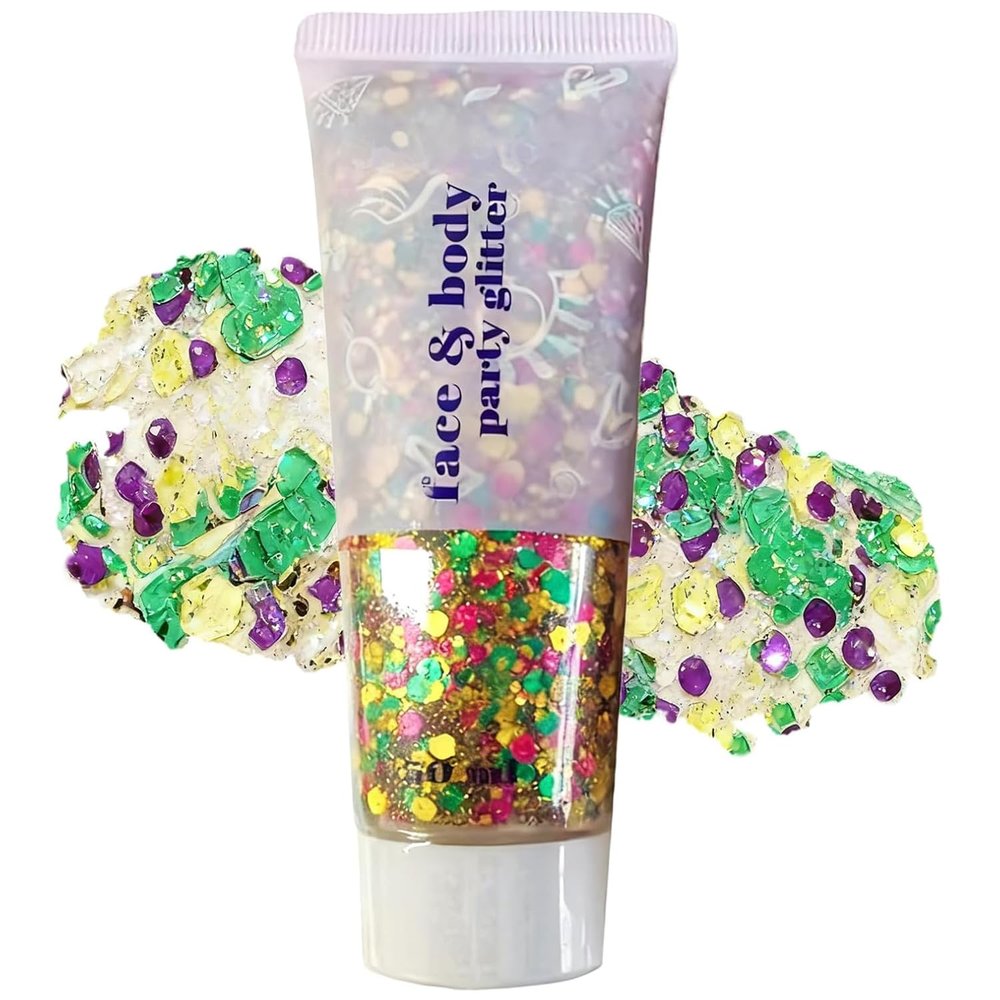 Carnival Body Glitter,Green Purple and Yellow Carnival Face Glitter Gel,Sparkling Holographic Long Lasting Chunky Glitter for Hair Face Nails,Accessories for Rave Festival Party (Carnival Themed)