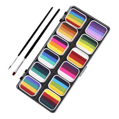 COOLHIYA Color Gradient Rainbow Body Paint Kit for Adults Water-soluble Matte Pearl Face Painting with Brushes Safe Non-toxic Makeup for Halloween Festival DIY Sports and Fashion Shows