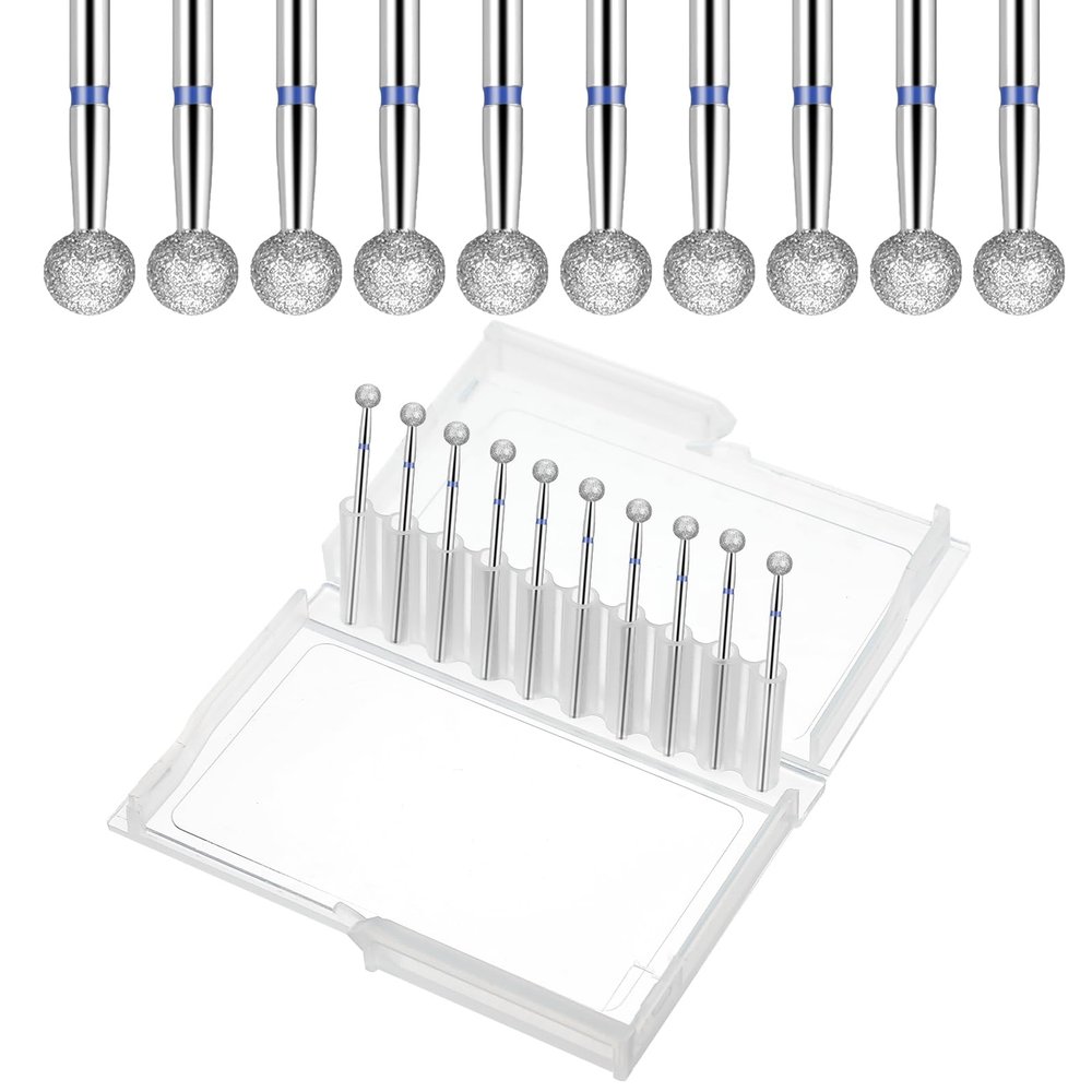 10 Pcs Safety Ball Cuticle Drill Bits, 5 mm Ball Bit Carbide Diamond Nail Bits 3/32" Two Way Rotate Professional Nail File Gel Polishing Head for Dead Skin Removal & Nails Shaping