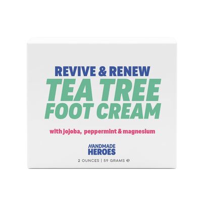 Handmade Heroes Revive & Renew Tea Tree Hand and Foot Mask Moisturizing Cream for Dry Cracked Heels, Rough Hands & Callused Feet Soothing, Deodorizing, Hydrating Repair Balm