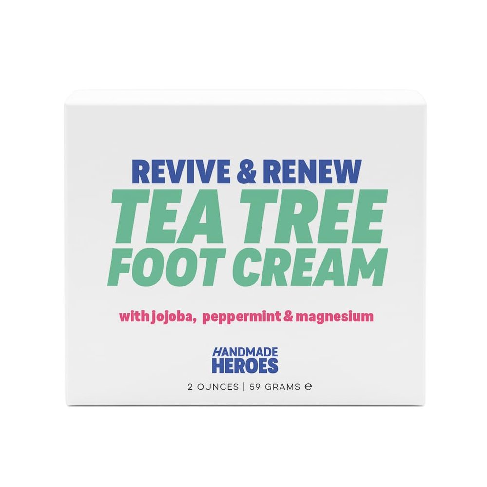 Handmade Heroes Revive & Renew Tea Tree Hand and Foot Mask Moisturizing Cream for Dry Cracked Heels, Rough Hands & Callused Feet Soothing, Deodorizing, Hydrating Repair Balm