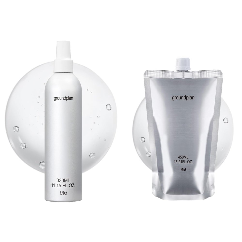 groundplan Facial Mist (11.15 fl oz) + Silver Bottle, Refill (15.22 fl oz) Bundle  Hydrating Recovery Mist with 80% Witch Hazel & Centella for Sensitive Skin, Dewy Glow, Korean Skincare Set