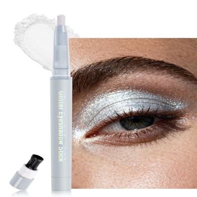 Glitter Eyeliner & Eyeshadow Stick 2 in 1, Metallic Shimmer Eyeshadow Stick, Twist-Up Built in a Sharpener White Eyeliner Pen, Waterproof Creamy Eye liner Makeup for Women Christmas - 08 White