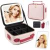 GIUWESOY Travel Makeup Bag with Light Up Mirror, Portable Makeup Bag with Led Light Women Waterproof Makeup Travel Case adjustable dividers Rechargeable Vanity Mirror with 3 Color Lights (Pink) view 1