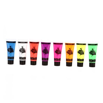 COOLHIYA 8pcs UV Reactive Face Paint Washable Luminous Neon Colors High Pigmentation Glow Dark Paint for Festivals Halloween Parties and Nighttime Events