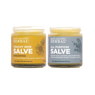 Ora's Amazing Herbal Duo All Purpose Skin Balm 4 oz & Touchy Skin Salve 4 oz Natural Moisturizing Cream for Dry Sensitive Skin