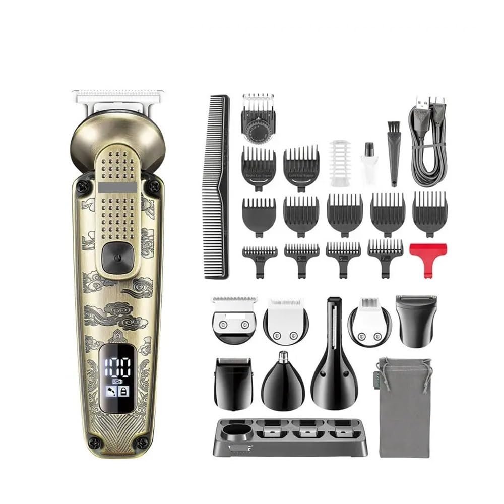 8-in-1 Metal Hair Clipper Multifunctional Intelligent LED Digital Trimmer Men's Nose and Armpit Shaver V-103