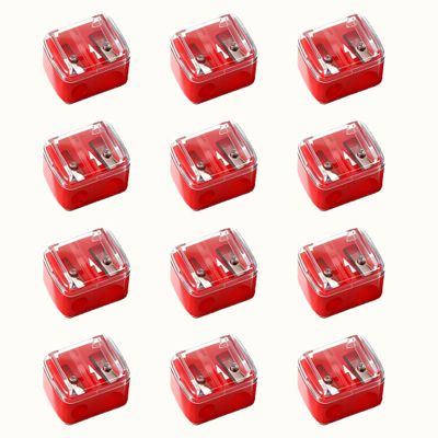 12 Pcs Eyeliner Sharpener, Double Hole Sharpeners for Eyebrow Pencil, Eyeliner, Lip Liner - Red Handheld Sharpeners with Removable Cover