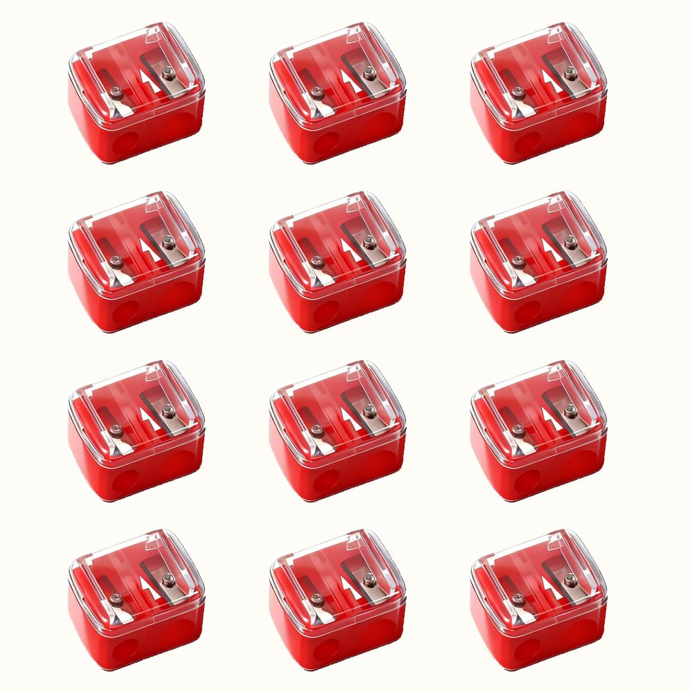 12 Pcs Eyeliner Sharpener, Double Hole Sharpeners for Eyebrow Pencil, Eyeliner, Lip Liner - Red Handheld Sharpeners with Removable Cover