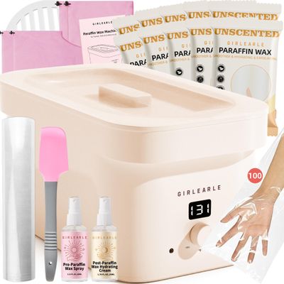 GIRLEARLE 7000ml Paraffin Wax Machine for Hand and Feet, Hand Wax Paraffin Machine Bath with 4.4 lbs Scent-Free Paraffin Wax Refills for Hands, Feet, Elbows & Body to Relieve Stiff Muscles & Joints