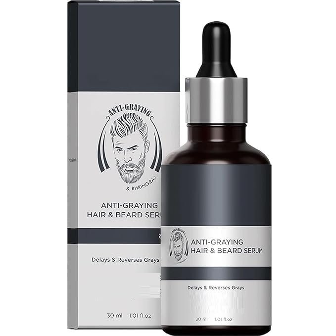 Anti-Graying Hair & Beard Serum For Men Enriched With Bhringraj,Arcolys & Shikakai Hair Shine&Nourishment|Delay&Reverses Grays|Strengthen Roots|For All Hair Type-30Ml