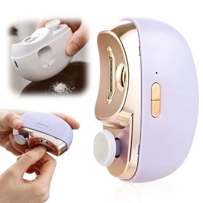 3 in 1 Automatic Electric Nail Clipper with Polishing, Upgraded Smart Nail Trimmer for Baby Adult Seniors, Electric Fingernails Toenails Cutter with Light Storage (Purple)