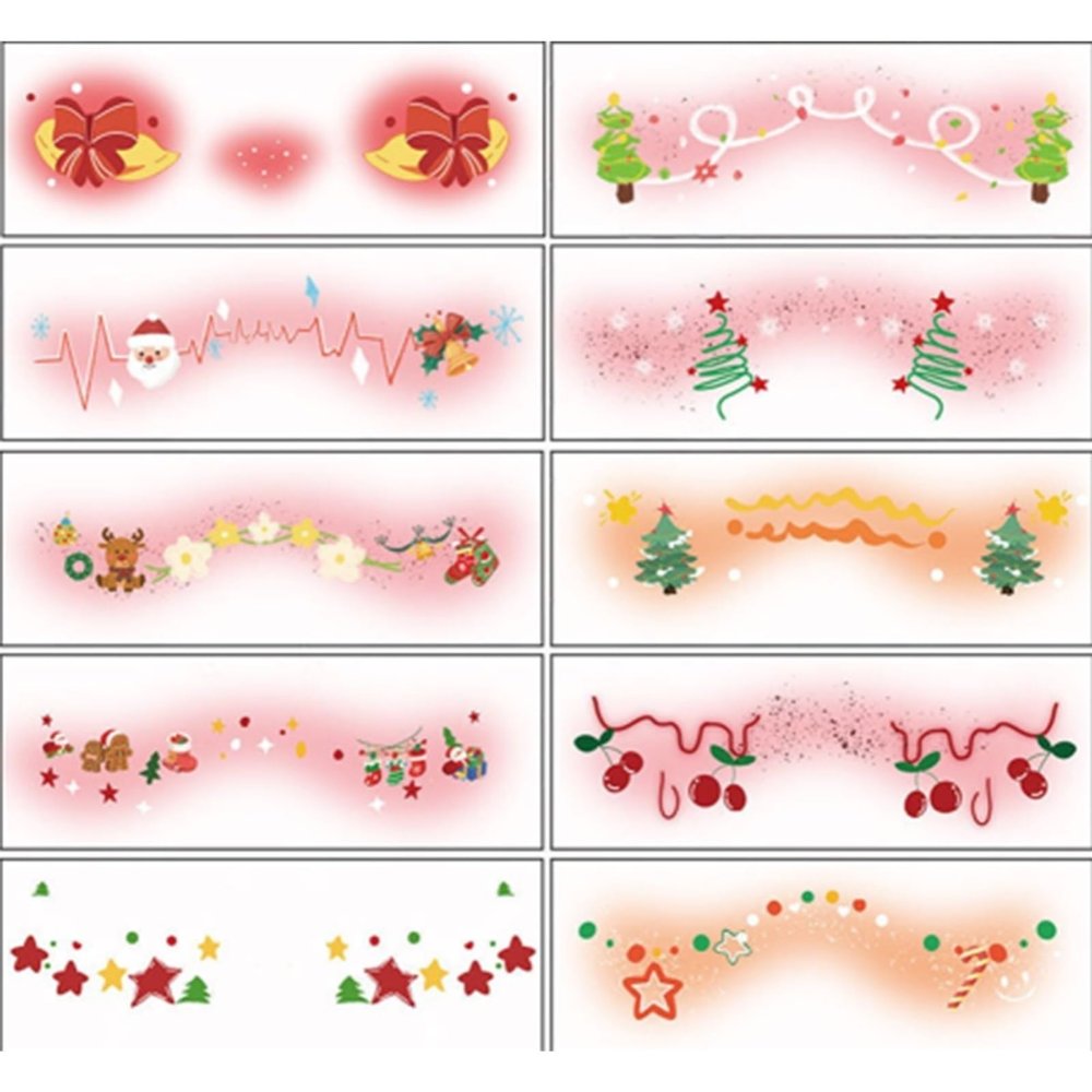 10 Sheets Christmas Face Temporary Tattoos For Girl Women,Cute Santa Claus Snowman Deer Face Freckle Tattoo Stickers Waterproof Makeup Fake Tattoos