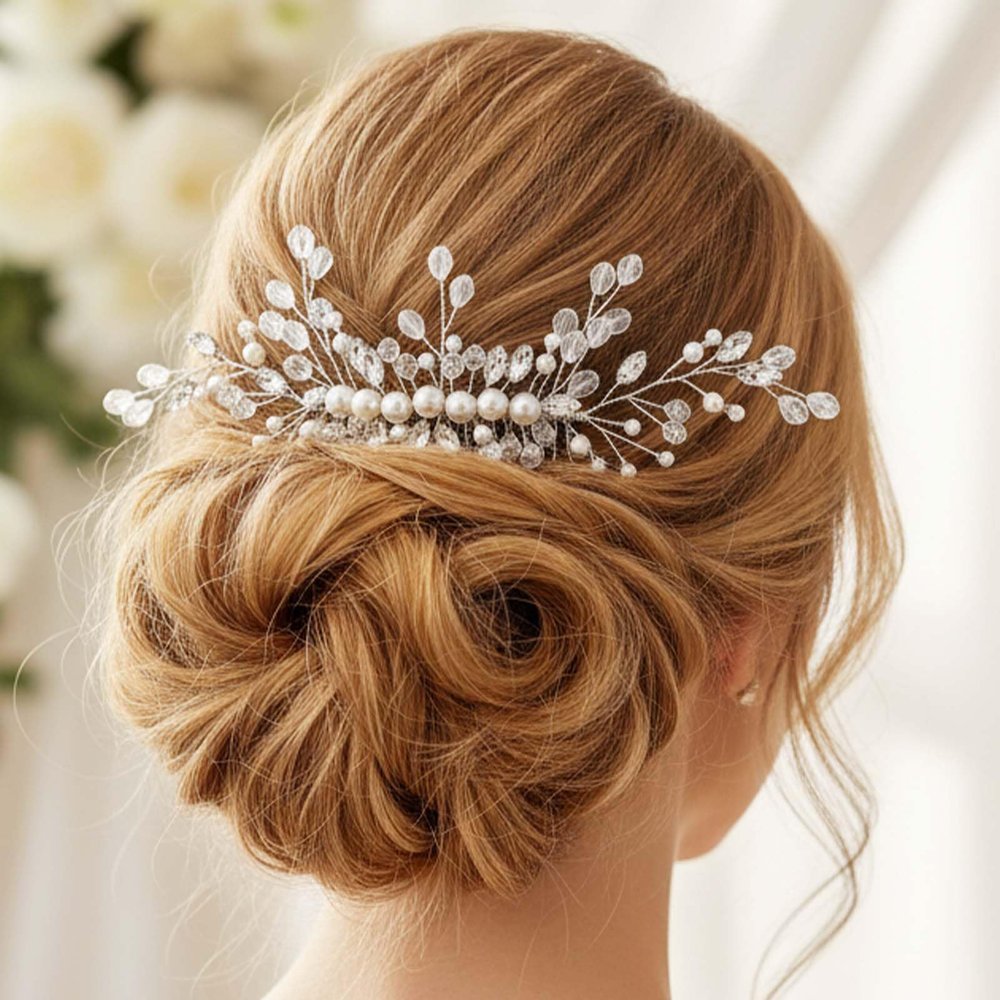 Lorealri Bridal Hair Pins Set, Rhinestone Side Comb, Gold Butterfly with Pearls and Crystals, Wedding Hair Accessories (Silver F)